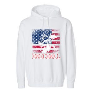 American Flag Baseball Player Batter Funny Game Day Gift Garment-Dyed Fleece Hoodie