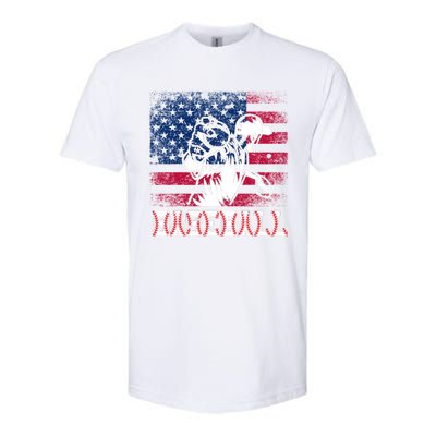 American Flag Baseball Player Batter Funny Game Day Gift Softstyle CVC T-Shirt