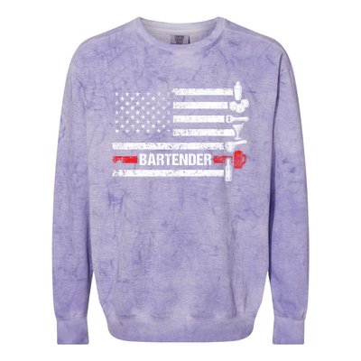 American Flag Bartending Bar Working Bartender Gift Colorblast Crewneck Sweatshirt