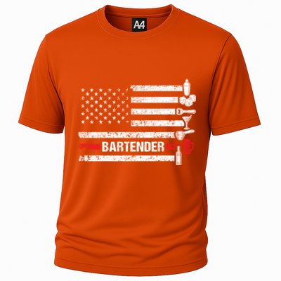 American Flag Bartending Bar Working Bartender Gift Cooling Performance Crew T-Shirt