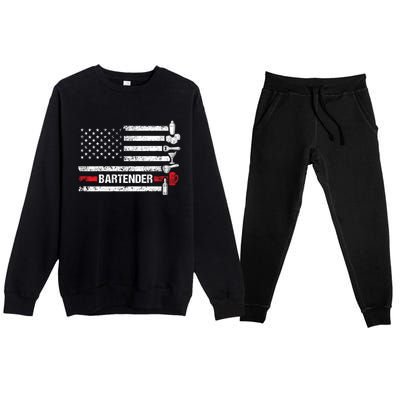 American Flag Bartending Bar Working Bartender Gift Premium Crewneck Sweatsuit Set