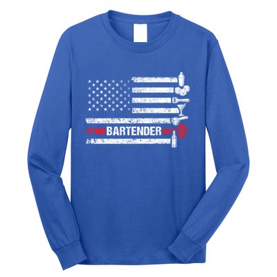 American Flag Bartending Bar Working Bartender Gift Long Sleeve Shirt