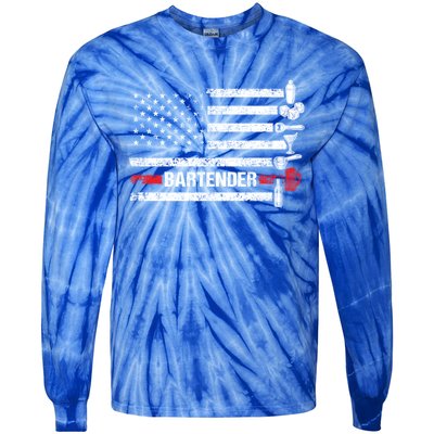 American Flag Bartending Bar Working Bartender Gift Tie-Dye Long Sleeve Shirt