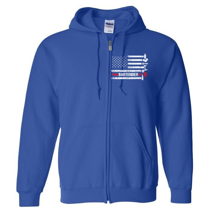 American Flag Bartending Bar Working Bartender Gift Full Zip Hoodie