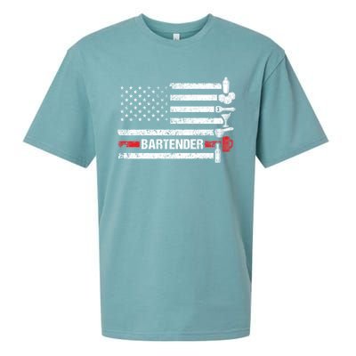 American Flag Bartending Bar Working Bartender Gift Sueded Cloud Jersey T-Shirt