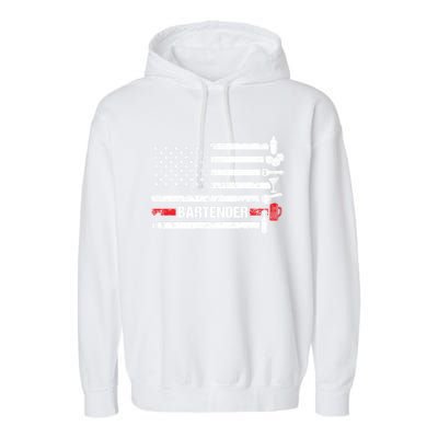 American Flag Bartending Bar Working Bartender Gift Garment-Dyed Fleece Hoodie