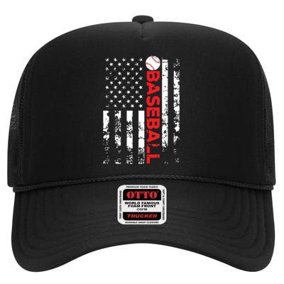 American Flag Baseball Team Gift High Crown Mesh Back Trucker Hat