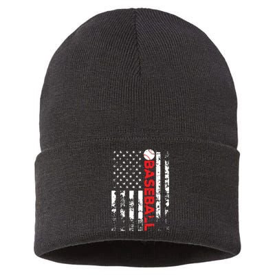 American Flag Baseball Team Gift Sustainable Knit Beanie