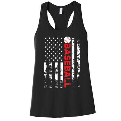 American Flag Baseball Team Gift Women's Racerback Tank