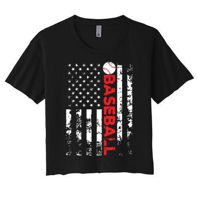 American Flag Baseball Team Gift Women's Crop Top Tee