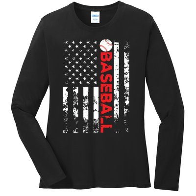 American Flag Baseball Team Gift Ladies Long Sleeve Shirt