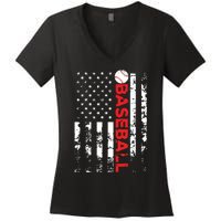 American Flag Baseball Team Gift Women's V-Neck T-Shirt