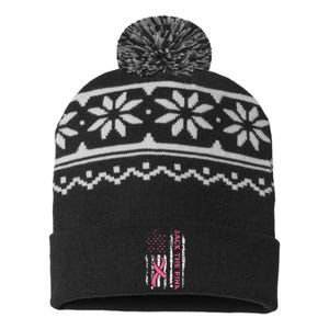 American Flag Back the Pink Breast Cancer Awareness Ribbon USA-Made Snowflake Beanie