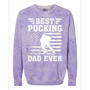 American Flag Best Pucking Dad Ever Hockey FatherS Day Cool Gift Colorblast Crewneck Sweatshirt