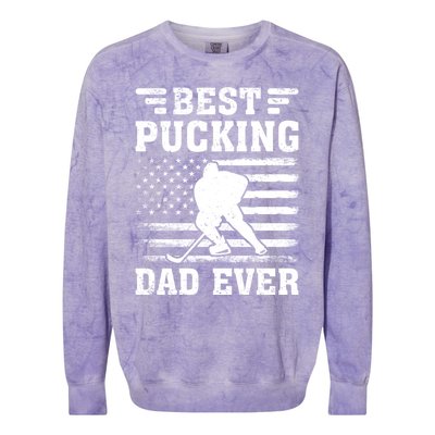 American Flag Best Pucking Dad Ever Hockey FatherS Day Cool Gift Colorblast Crewneck Sweatshirt