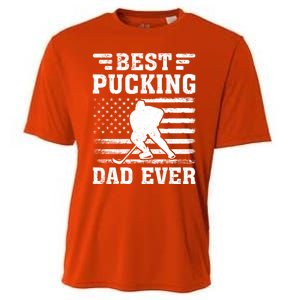 American Flag Best Pucking Dad Ever Hockey FatherS Day Cool Gift Cooling Performance Crew T-Shirt