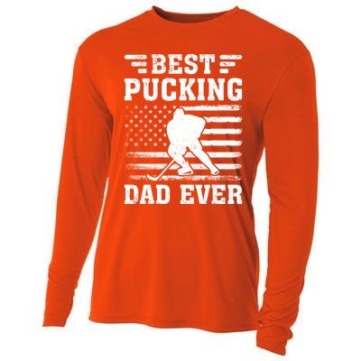 American Flag Best Pucking Dad Ever Hockey FatherS Day Cool Gift Cooling Performance Long Sleeve Crew