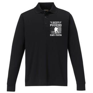 American Flag Best Pucking Dad Ever Hockey FatherS Day Cool Gift Performance Long Sleeve Polo