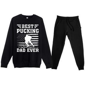 American Flag Best Pucking Dad Ever Hockey FatherS Day Cool Gift Premium Crewneck Sweatsuit Set