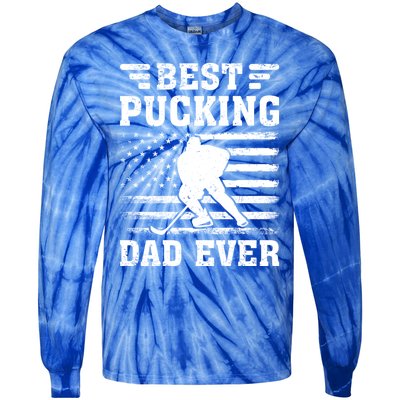 American Flag Best Pucking Dad Ever Hockey FatherS Day Cool Gift Tie-Dye Long Sleeve Shirt