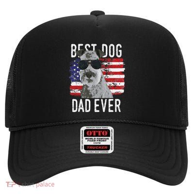 American Flag Best Dog Dad Ever Lakeland Terriers Usa High Crown Mesh Back Trucker Hat
