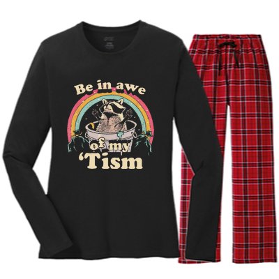 Autism Funny Be In Awe Of My Tism Meme Autistic Raccoon Gift Women's Long Sleeve Flannel Pajama Set 