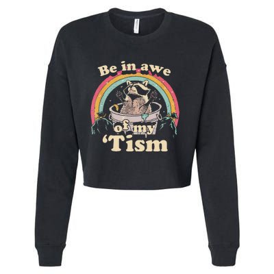 Autism Funny Be In Awe Of My Tism Meme Autistic Raccoon Gift Cropped Pullover Crew