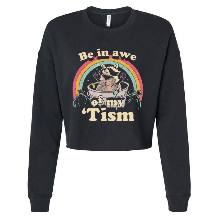 Autism Funny Be In Awe Of My Tism Meme Autistic Raccoon Gift Cropped Pullover Crew