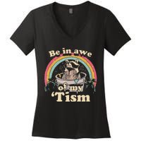 Autism Funny Be In Awe Of My Tism Meme Autistic Raccoon Gift Women's V-Neck T-Shirt