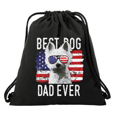 American Flag Best Dog Dad Ever West Highland White Terrier Drawstring Bag