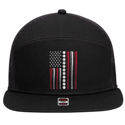 American Flag Baseball Team Gift 7 Panel Mesh Trucker Snapback Hat