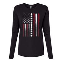 American Flag Baseball Team Gift Womens Cotton Relaxed Long Sleeve T-Shirt