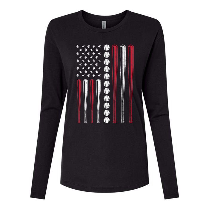 American Flag Baseball Team Gift Womens Cotton Relaxed Long Sleeve T-Shirt