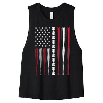 American Flag Baseball Team Gift Women's Racerback Cropped Tank