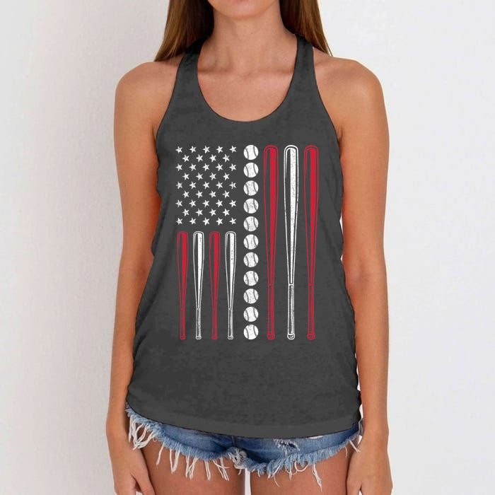 American Flag Baseball Team Gift Women's Knotted Racerback Tank