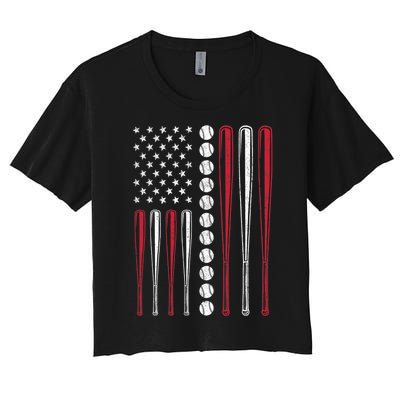 American Flag Baseball Team Gift Women's Crop Top Tee