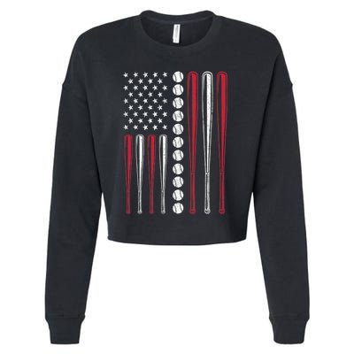 American Flag Baseball Team Gift Cropped Pullover Crew