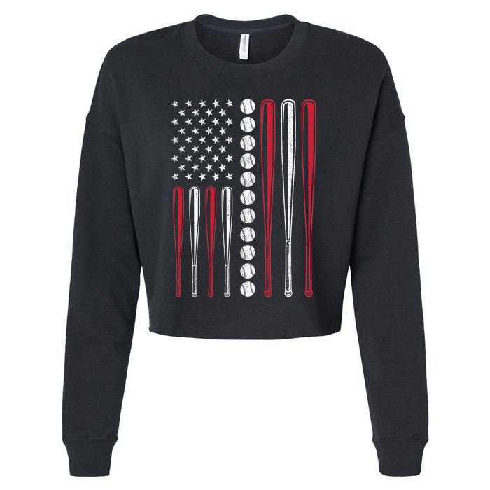 American Flag Baseball Team Gift Cropped Pullover Crew