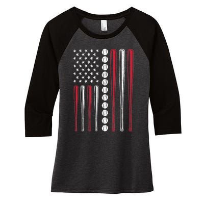 American Flag Baseball Team Gift Women's Tri-Blend 3/4-Sleeve Raglan Shirt