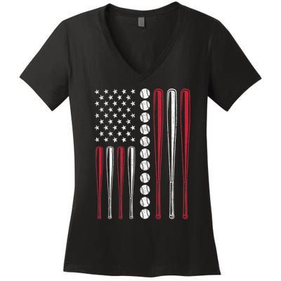 American Flag Baseball Team Gift Women's V-Neck T-Shirt