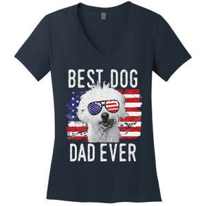 American Flag Best Dog Dad Ever Coton De Tulear Usa Women's V-Neck T-Shirt