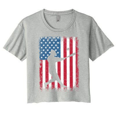 American Flag Baseball Team Gift Gift Women's Crop Top Tee