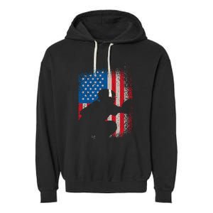 American Flag Baseball Catcher Usa Flag Baseball Garment-Dyed Fleece Hoodie