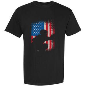 American Flag Baseball Catcher Usa Flag Baseball Garment-Dyed Heavyweight T-Shirt