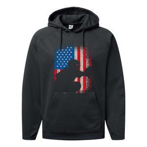 American Flag Baseball Catcher Usa Flag Baseball Performance Fleece Hoodie