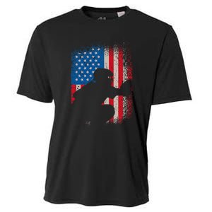 American Flag Baseball Catcher Usa Flag Baseball Cooling Performance Crew T-Shirt