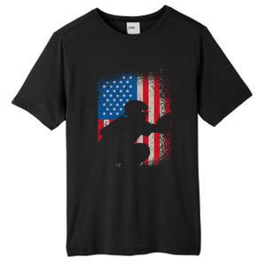 American Flag Baseball Catcher Usa Flag Baseball Tall Fusion ChromaSoft Performance T-Shirt