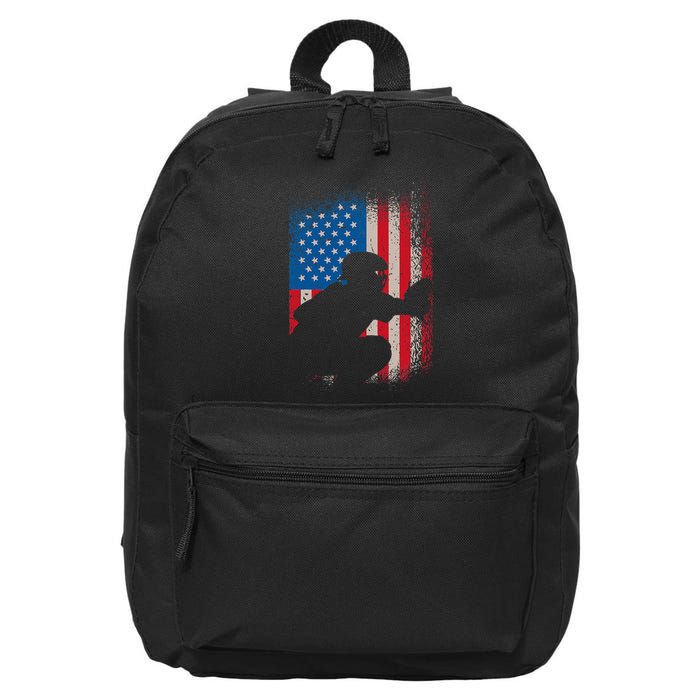 American Flag Baseball Catcher Usa Flag Baseball 16 in Basic Backpack