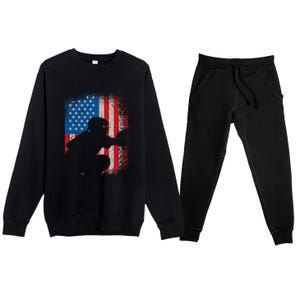 American Flag Baseball Catcher Usa Flag Baseball Premium Crewneck Sweatsuit Set