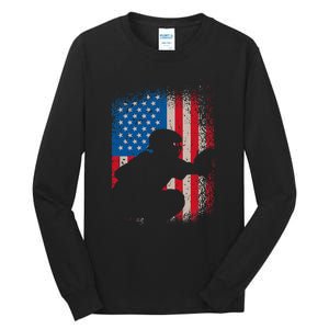 American Flag Baseball Catcher Usa Flag Baseball Tall Long Sleeve T-Shirt